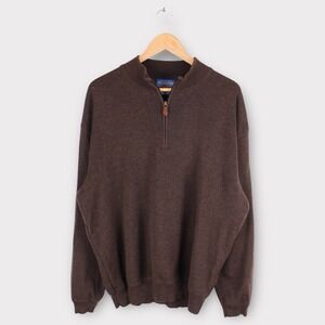 Pendleton Wool Laine Lavable Micro Grid 1/4 Zip Brown Pull Over Sweater Mens XL
